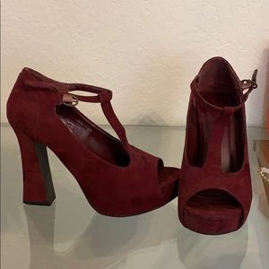 Burgundy Faux-Suede Heels